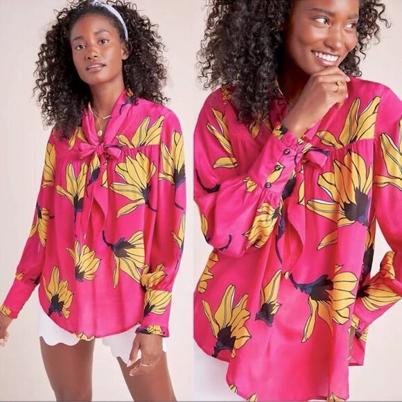 Anthropologie Dhruv Kapoor Frida Floral Tunic Top Women’s Size Medium - Picture 9 of 13